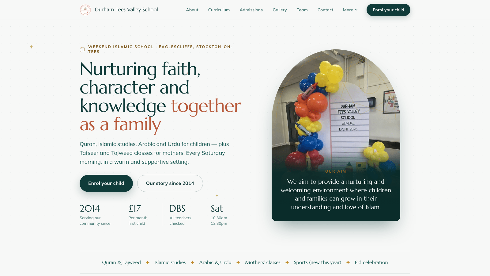 Durham Tees Valley School marketing site